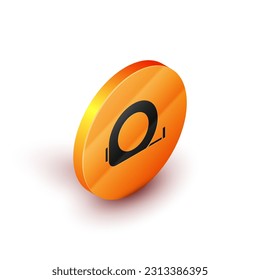 Isometric Roulette construction icon isolated on white background. Tape measure symbol. Orange circle button. Vector