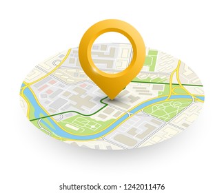 Isometric Round City Map Navigation, Point Marker Background, Vector Isometry Circle Schema, Simple City Plan GPS Navigation, Final Destination Arrow Paper City Map. Route Delivery Check Point Graphic