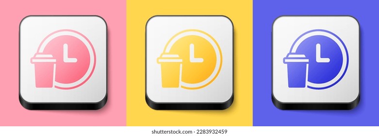 Isometric Round the clock delivery icon isolated on pink, yellow and blue background. Square button. Vector