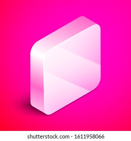 Isometric Round makeup mirror icon isolated on pink background. Silver square button. Vector Illustration