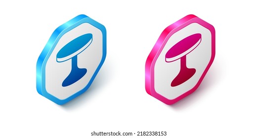 Isometrisches Rundtischsymbol einzeln auf weißem Hintergrund. Hexagon-Taste. Vektorgrafik