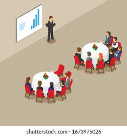 isometric round table meeting set up