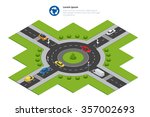 Isometric Roundabout. Circular intersection or junction in which road traffic flows almost continuously in one direction around a central island. City Traffic 