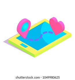 Isometric route to heart simple icon. online dating service concept vector illustration
