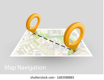 Isometric Route square map banner. Fast logistic 3d transport itinerary, application isometry city infographic vehicle