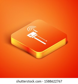 Isometric Router and wi-fi signal symbol icon isolated on orange background. Wireless ethernet modem router. Computer technology internet.  Vector Illustration