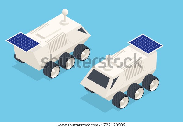 Isometric Rover Moon or Mars Rover, robotic\
space autonomous vehicle. Space\
expedition.