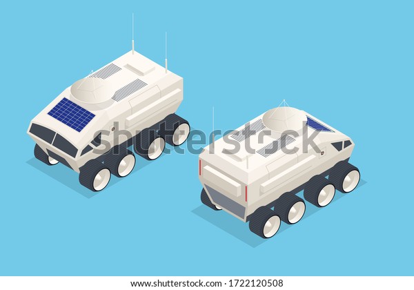 Isometric Rover Moon or Mars Rover, robotic
space autonomous vehicle. Space
expedition.