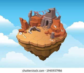 
Isometric ruined temple islands for game UI, Vector illustration