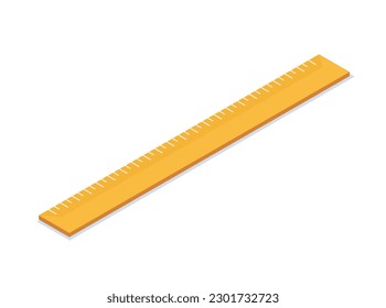Isometric ruler concept. Inventory for drawing and measuring dimensions of objects. Equipment for school and office, stationery. Cartoon 3D vector illustration isolated on white background