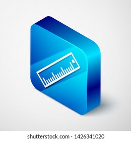 Isometric Ruler icon isolated on white background. Straightedge symbol. Blue square button. Vector Illustration