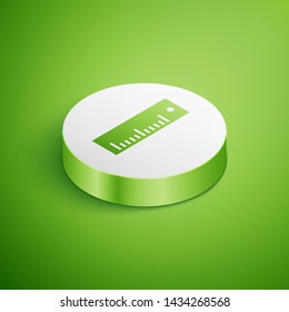 Isometric Ruler icon isolated on green background. Straightedge symbol. White circle button. Vector Illustration