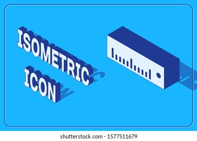 Isometric Ruler icon isolated on blue background. Straightedge symbol.  Vector Illustration