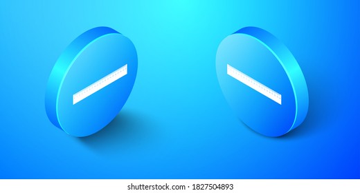 Isometric Ruler icon isolated on blue background. Straightedge symbol. Blue circle button. Vector.
