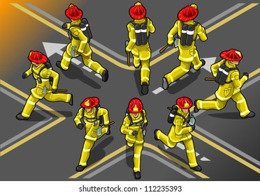 Isometric Runner Firefighters. 