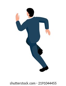 Isometric Running Businessman In Suit Back View 3d Vector Illustration