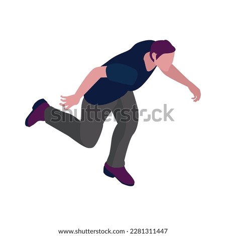 Isometric running man escaping from chase 3d vector illustration
