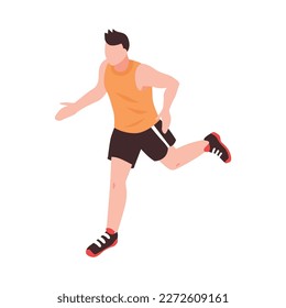 Isometric running sporty man on white background vector illustration