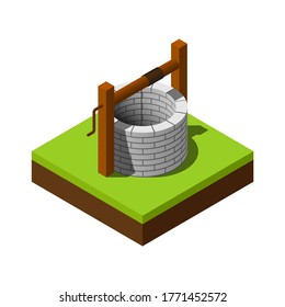 Isometric rural water well isolated on white background.