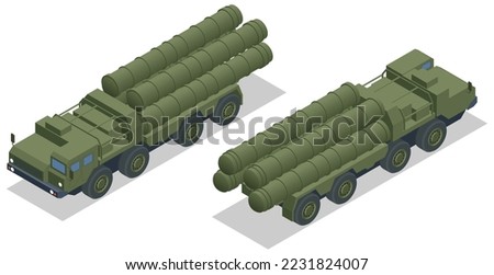Isometric S-300, S-400 missile system. Long-range surface-to-air and anti-ballistic missile system. Military vehicle