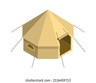 Composición de safari isométrica con imagen aislada de carpa de refugio en ilustración vectorial de fondo en blanco