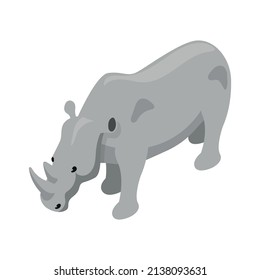 Isometric safari composition with isolated image of rhinoceros wild animal on blank background vector illustration