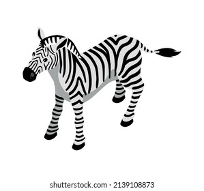 Isometric safari composition with isolated image of zebra wild animal on blank background vector illustration