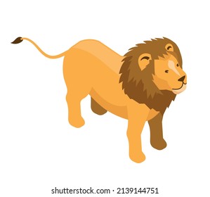 Isometric safari composition with isolated image of lion wild animal on blank background vector illustration