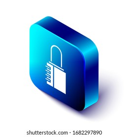Isometric Safe Combination lock icono aislado en fondo blanco. Reloj de combinación. Seguridad, protección, contraseña, privacidad. Botón cuadrado azul. Ilustración vectorial