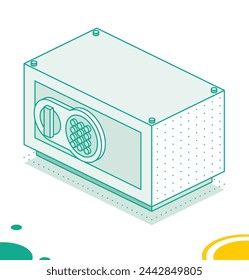 Isometric safe. Outline object isolated on white background. Vector illustration. Icon of security.