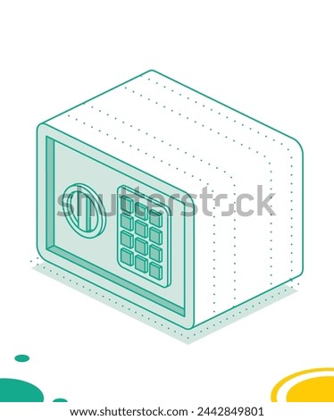Isometric safe. Outline object isolated on white background. Vector illustration. Icon of security.