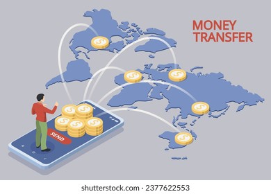 Remesa segura e isométrica, transferencia internacional de dinero o transferencia de dinero, transacción segura