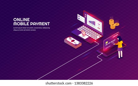 Isometric safe and security online payment background