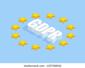 Isometric safety business. General data protection regulation GDPR concept. Idea of data protection. Online safety and privacy. Protection software, finance security