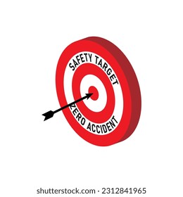 Isometric safety target vector illustration. Zero accident goal. Industrial, manufacturing, construction project.