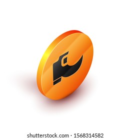 Isometric Saint Patricks day irish tradition leprechaun boots icon isolated on white background. Orange circle button. Vector Illustration