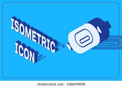 Isometric Salami sausage icon isolated on blue background. Meat delicatessen product.  Vector Illustration