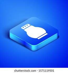 Isometric Salt and pepper icon isolated on blue background. Cooking spices. Blue square button. Vector Illustration