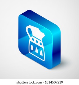 Isometric Sangria pitcher icon isolated on grey background. Traditional spanish drink. Blue square button. Vector.