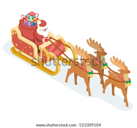 Isometric Santa Claus Grandfather Frost Sleigh Stock Vector Royalty