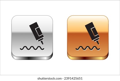 Isometric Sauce bottle icon isolated on white background. Ketchup, mustard and mayonnaise bottles with sauce for fast food. Red, blue and green square button. Vector