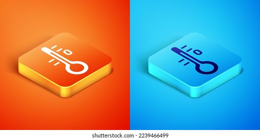 Icono isométrico del termómetro Sauna aislado en el fondo naranja y azul. Sauna y bañera.  Vector