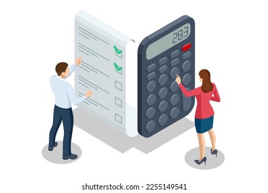 Isometric Savings finances concept. Family budget planning service. Accounting and Taxation