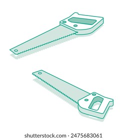 Isometric saw. Vector illustration. Outline 3D object isolated on white background. Infographics element.