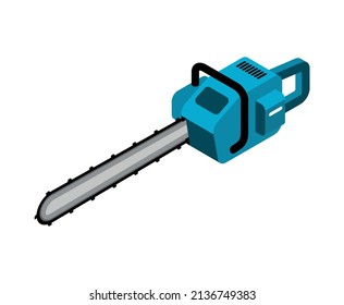 Isometric sawmill woodworking carpentry factory composition with isolated image of petrol driven power saw vector illustration
