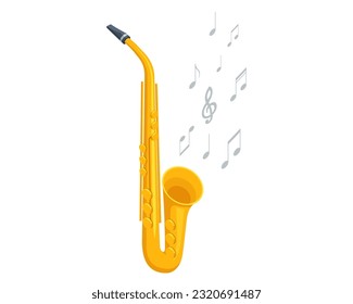 Isometric saxophone isolated on white. . Saxophone jazz instrument. Jazz or blues musician.