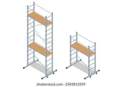 Isometric Scaffolding frame. Labor risks prevention about using scaffolds safely.