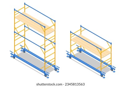 Isometric Scaffolding frame. Labor risks prevention about using scaffolds safely.