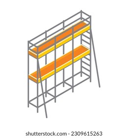 Isometric scaffolding installation vector illustration. Construction work.