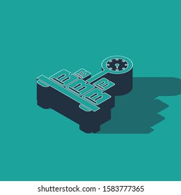 Isometric Scale with cardboard box icon isolated on green background. Logistic and delivery. Weight of delivery package on a scale.  Vector Illustration